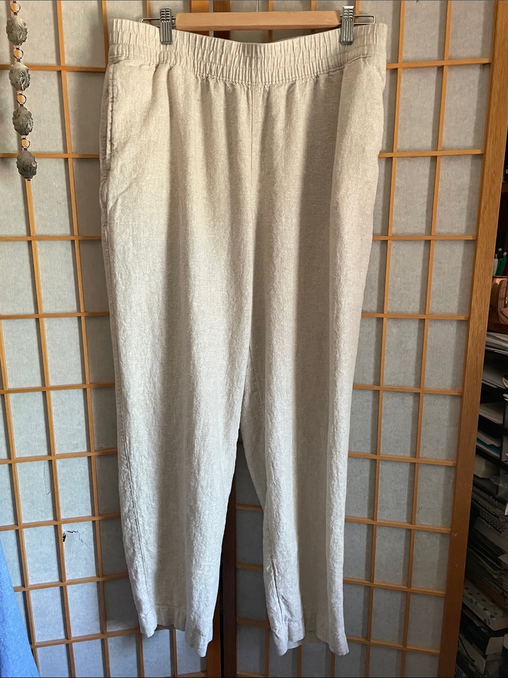 Old Navy Beige Elastic Waist Linen-Blend Pants